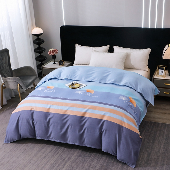 91家纺网 家纺一手货源 找家纺 馨雅家纺 2025新款全棉纯棉磨毛系列四件套 若雨千叶-蓝