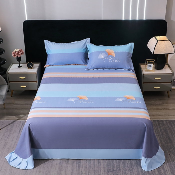 91家纺网 家纺一手货源 找家纺 馨雅家纺 2025新款全棉纯棉磨毛系列四件套 若雨千叶-蓝