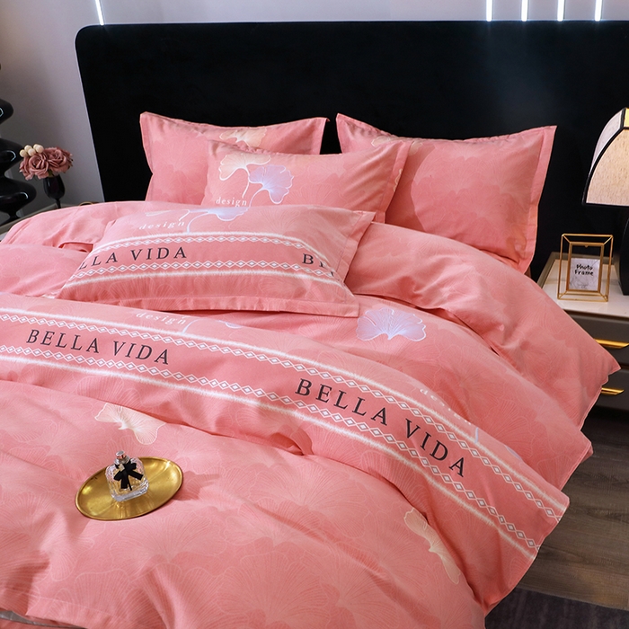 91家纺网 家纺一手货源 找家纺 馨雅家纺 2025新款全棉纯棉磨毛系列四件套 杉杉恋曲-粉