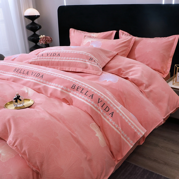 91家纺网 家纺一手货源 找家纺 馨雅家纺 2025新款全棉纯棉磨毛系列四件套 杉杉恋曲-粉