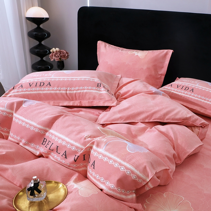 91家纺网 家纺一手货源 找家纺 馨雅家纺 2025新款全棉纯棉磨毛系列四件套 杉杉恋曲-粉