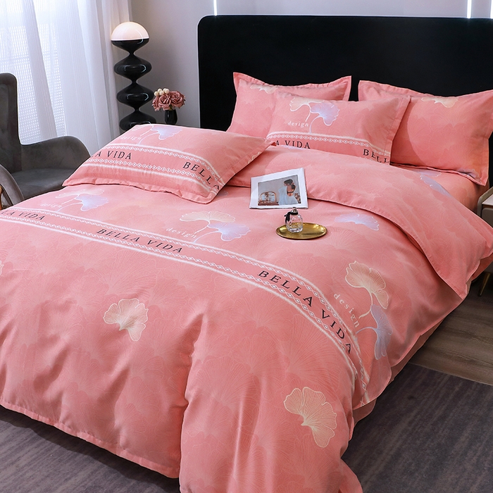 91家纺网 家纺一手货源 找家纺 馨雅家纺 2025新款全棉纯棉磨毛系列四件套 杉杉恋曲-粉