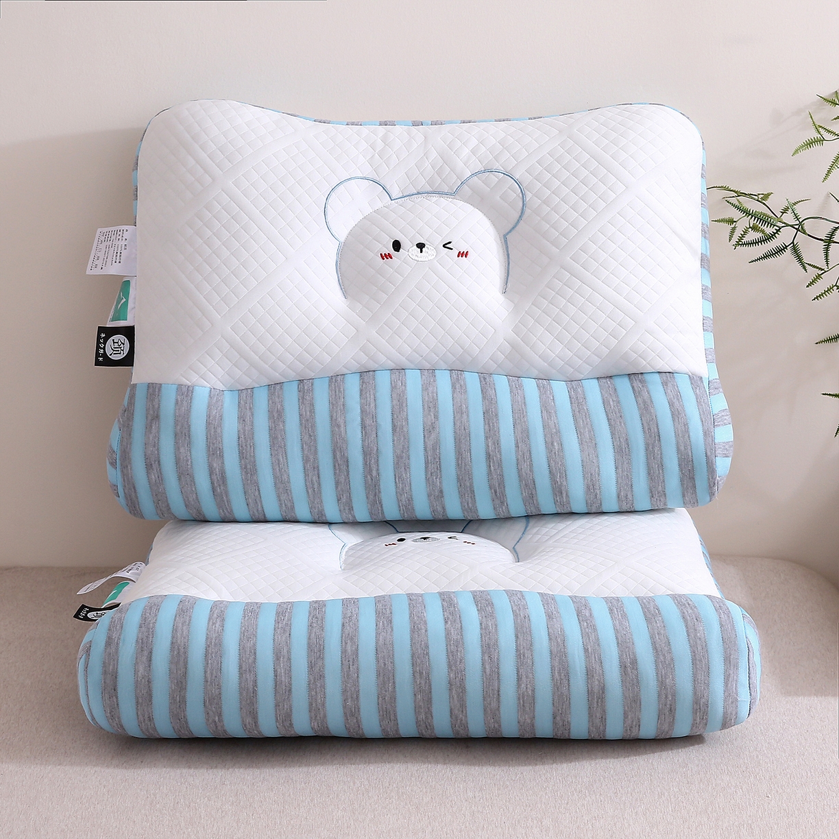 梦叶草 2025新款SPA护颈椎枕助睡眠情侣反牵引侧睡枕头枕芯 情侣笑脸护颈枕-蓝色