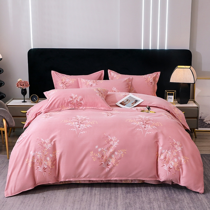 馨雅家纺 2025新款全棉纯棉磨毛系列四件套 抒情花季-粉