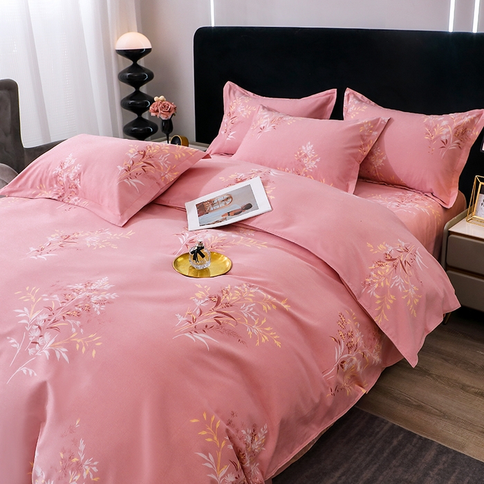 91家纺网 家纺一手货源 找家纺 馨雅家纺 2025新款全棉纯棉磨毛系列四件套 抒情花季-粉