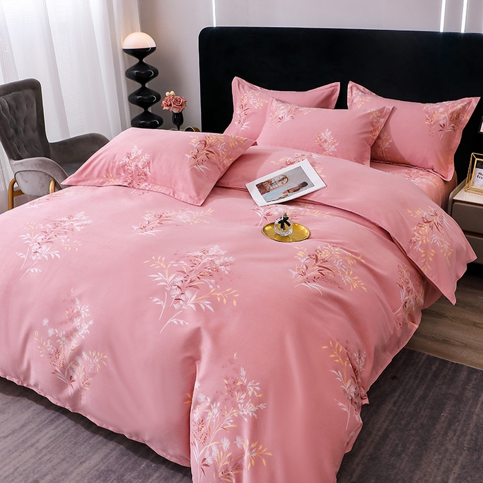 91家纺网 家纺一手货源 找家纺 馨雅家纺 2025新款全棉纯棉磨毛系列四件套 抒情花季-粉