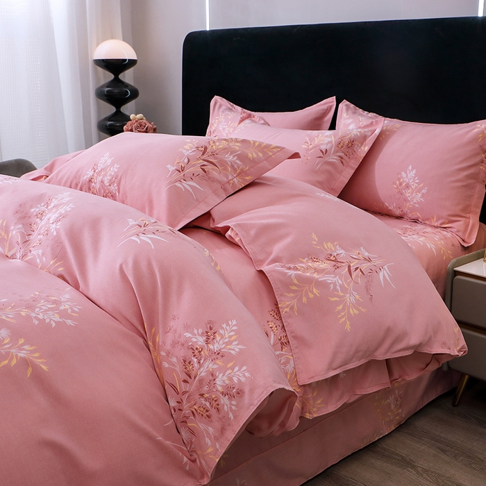 91家纺网 家纺一手货源 找家纺 馨雅家纺 2025新款全棉纯棉磨毛系列四件套 抒情花季-粉