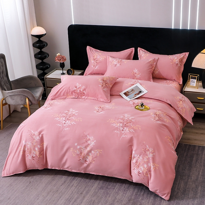 91家纺网 家纺一手货源 找家纺 馨雅家纺 2025新款全棉纯棉磨毛系列四件套 抒情花季-粉