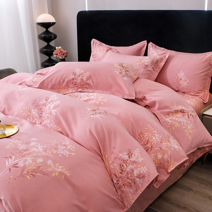 91家纺网 家纺一手货源 找家纺 馨雅家纺 2025新款全棉纯棉磨毛系列四件套 抒情花季-粉