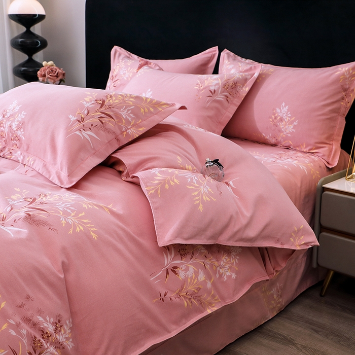 91家纺网 家纺一手货源 找家纺 馨雅家纺 2025新款全棉纯棉磨毛系列四件套 抒情花季-粉