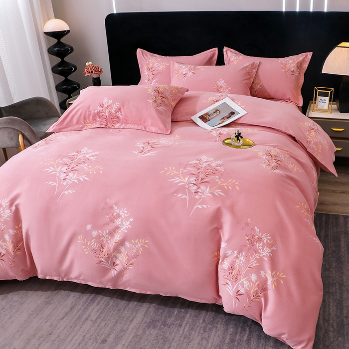 91家纺网 家纺一手货源 找家纺 馨雅家纺 2025新款全棉纯棉磨毛系列四件套 抒情花季-粉