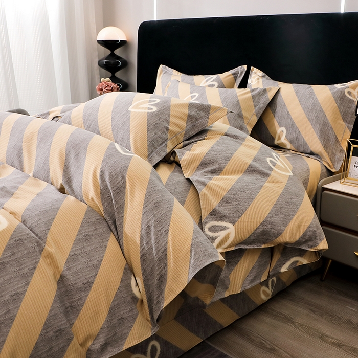 91家纺网 家纺一手货源 找家纺 馨雅家纺 2025新款全棉纯棉磨毛系列四件套 一心一意-灰