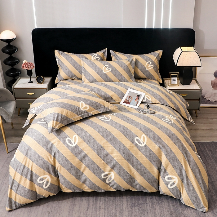 91家纺网 家纺一手货源 找家纺 馨雅家纺 2025新款全棉纯棉磨毛系列四件套 一心一意-灰