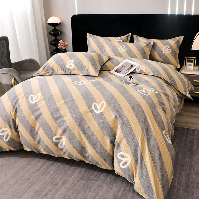 91家纺网 家纺一手货源 找家纺 馨雅家纺 2025新款全棉纯棉磨毛系列四件套 一心一意-灰