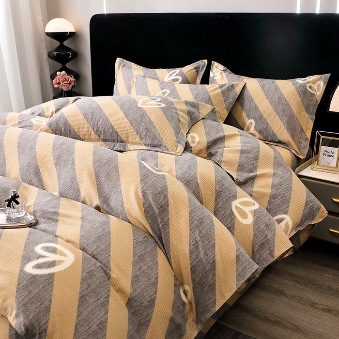 91家纺网 家纺一手货源 找家纺 馨雅家纺 2025新款全棉纯棉磨毛系列四件套 一心一意-灰