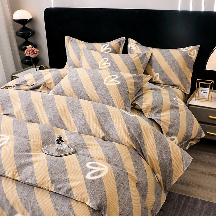 91家纺网 家纺一手货源 找家纺 馨雅家纺 2025新款全棉纯棉磨毛系列四件套 一心一意-灰