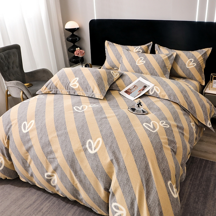 91家纺网 家纺一手货源 找家纺 馨雅家纺 2025新款全棉纯棉磨毛系列四件套 一心一意-灰