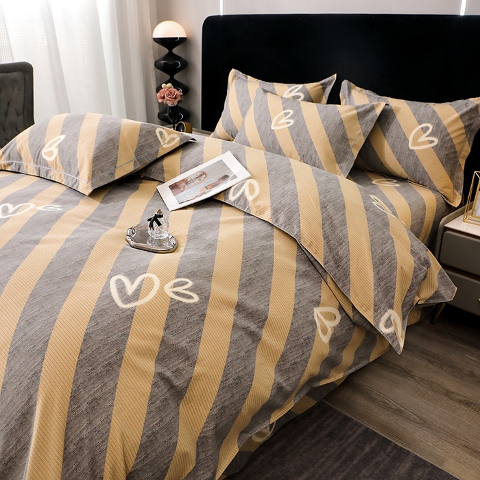 91家纺网 家纺一手货源 找家纺 馨雅家纺 2025新款全棉纯棉磨毛系列四件套 一心一意-灰