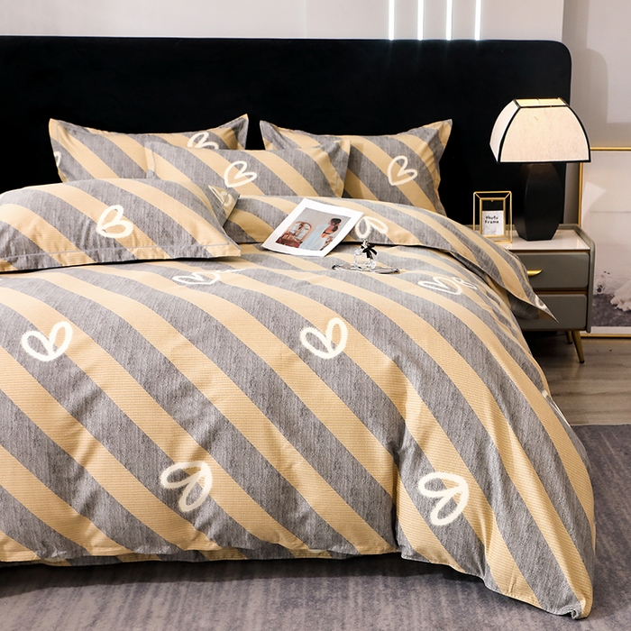 91家纺网 家纺一手货源 找家纺 馨雅家纺 2025新款全棉纯棉磨毛系列四件套 一心一意-灰