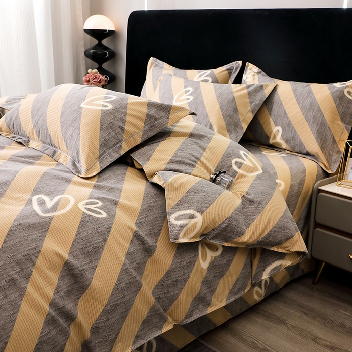 91家纺网 家纺一手货源 找家纺 馨雅家纺 2025新款全棉纯棉磨毛系列四件套 一心一意-灰