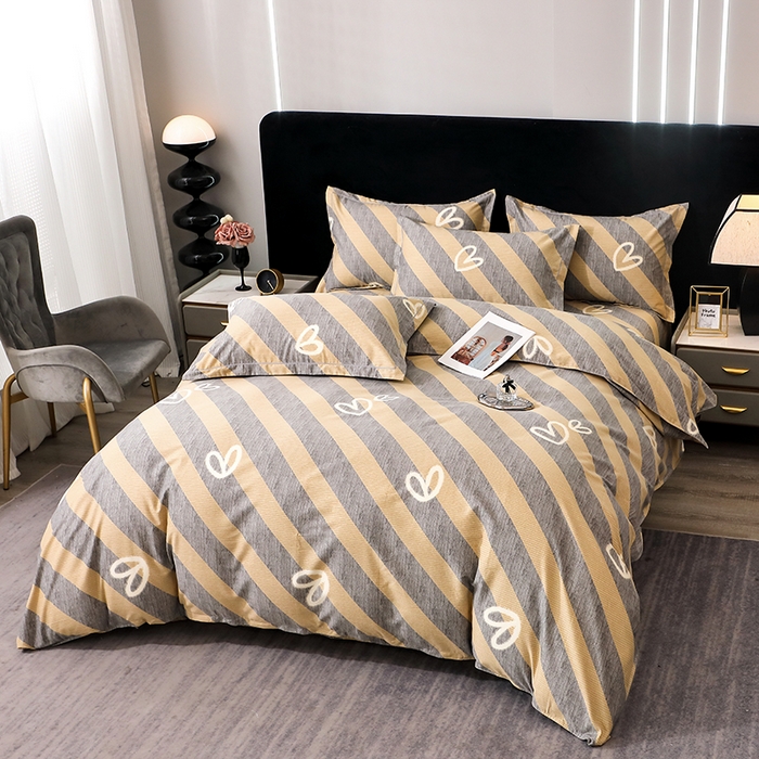 91家纺网 家纺一手货源 找家纺 馨雅家纺 2025新款全棉纯棉磨毛系列四件套 一心一意-灰