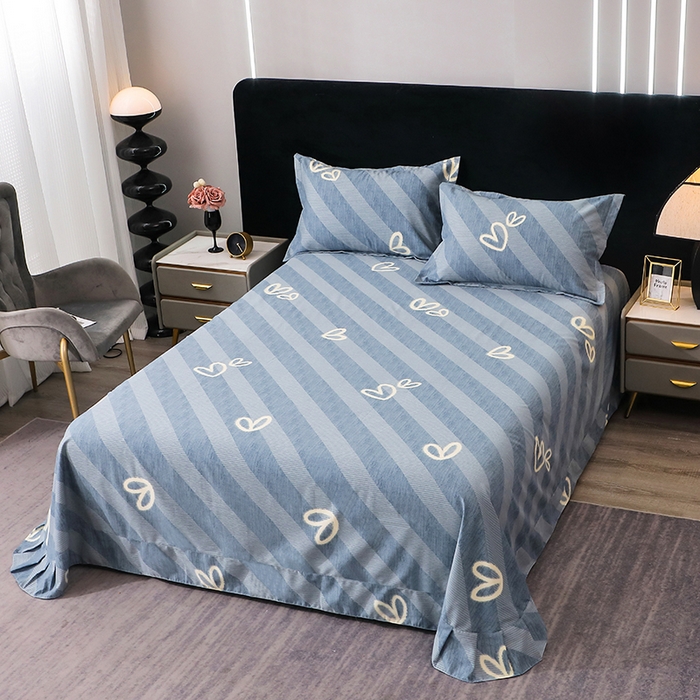 91家纺网 家纺一手货源 找家纺 馨雅家纺 2025新款全棉纯棉磨毛系列四件套 一心一意-蓝