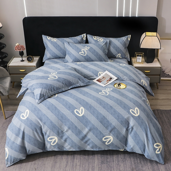 91家纺网 家纺一手货源 找家纺 馨雅家纺 2025新款全棉纯棉磨毛系列四件套 一心一意-蓝