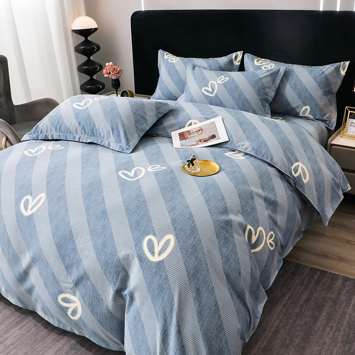 91家纺网 家纺一手货源 找家纺 馨雅家纺 2025新款全棉纯棉磨毛系列四件套 一心一意-蓝