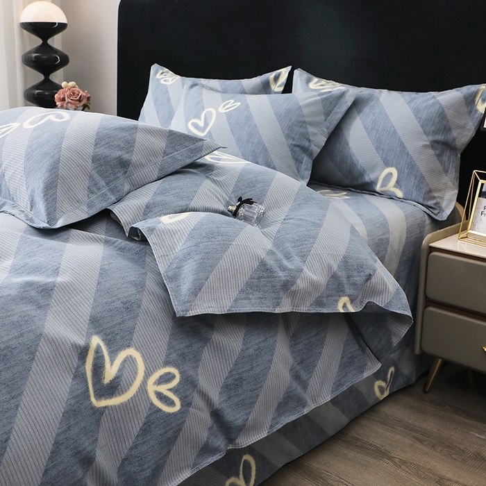 91家纺网 家纺一手货源 找家纺 馨雅家纺 2025新款全棉纯棉磨毛系列四件套 一心一意-蓝