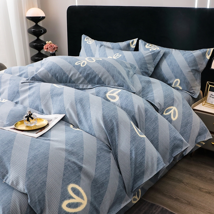 91家纺网 家纺一手货源 找家纺 馨雅家纺 2025新款全棉纯棉磨毛系列四件套 一心一意-蓝