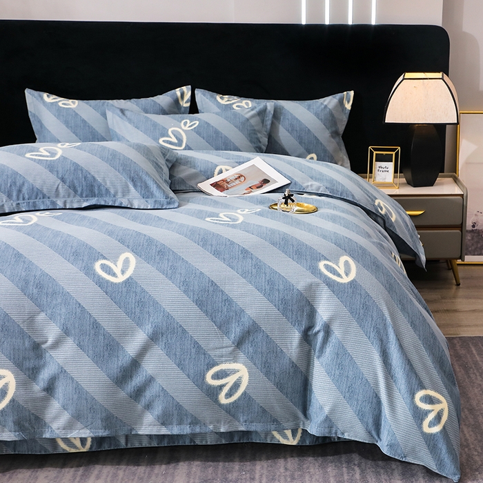 91家纺网 家纺一手货源 找家纺 馨雅家纺 2025新款全棉纯棉磨毛系列四件套 一心一意-蓝