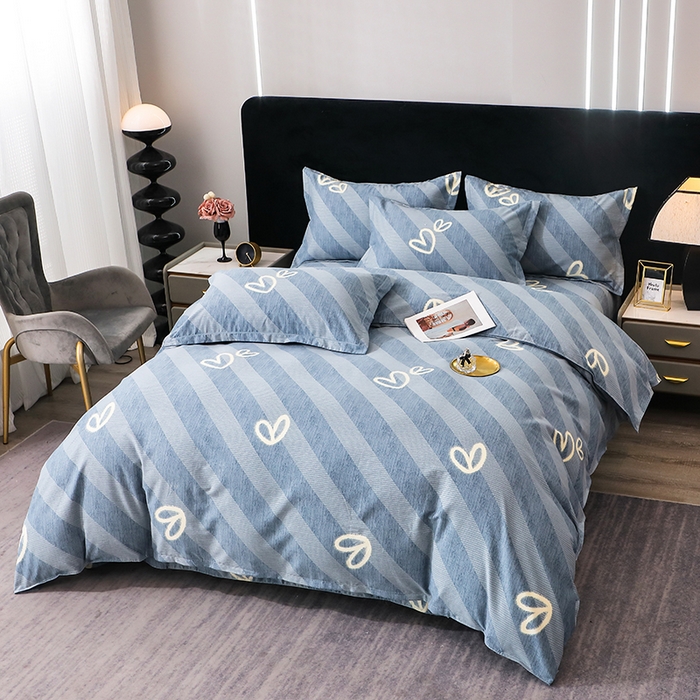 91家纺网 家纺一手货源 找家纺 馨雅家纺 2025新款全棉纯棉磨毛系列四件套 一心一意-蓝