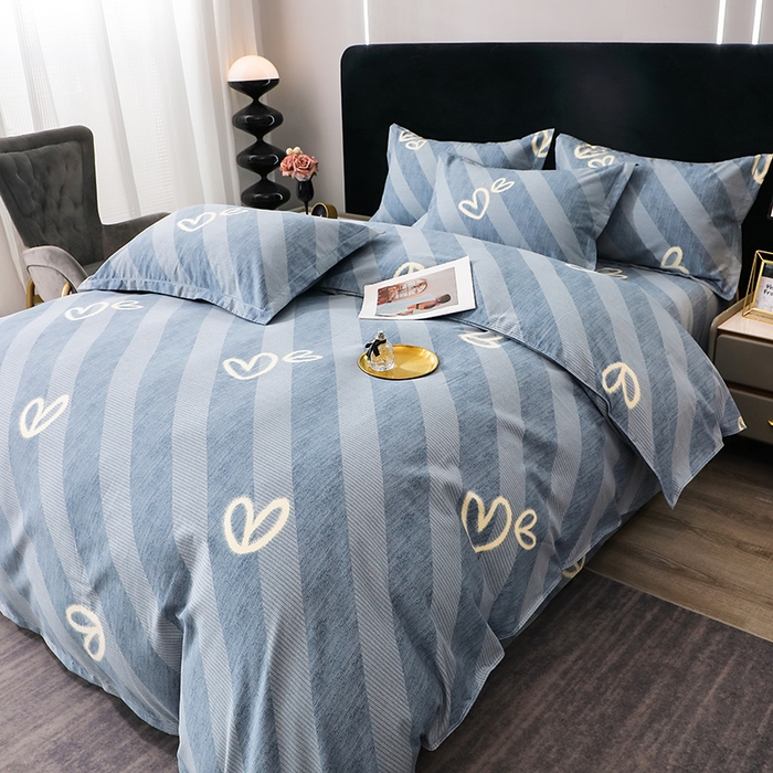 91家纺网 家纺一手货源 找家纺 馨雅家纺 2025新款全棉纯棉磨毛系列四件套 一心一意-蓝