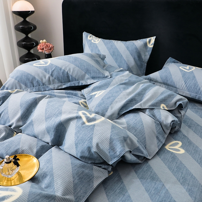 91家纺网 家纺一手货源 找家纺 馨雅家纺 2025新款全棉纯棉磨毛系列四件套 一心一意-蓝