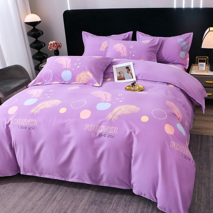 91家纺网 家纺一手货源 找家纺 馨雅家纺 2025新款全棉纯棉磨毛系列四件套 羽织梦-紫