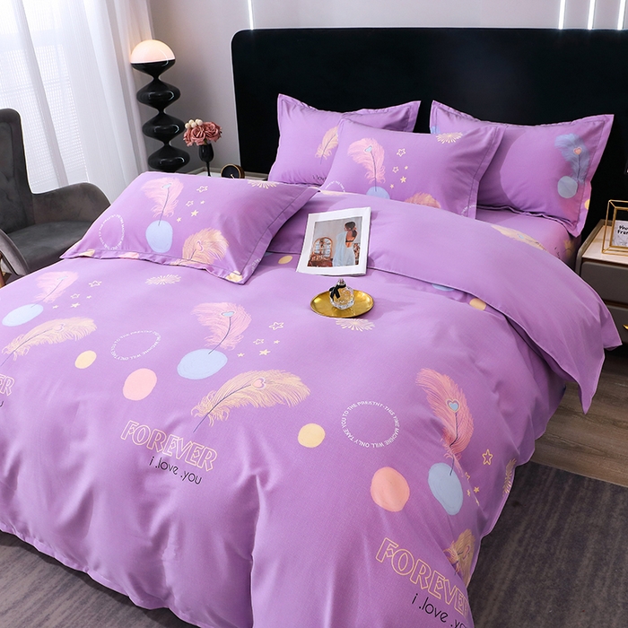 91家纺网 家纺一手货源 找家纺 馨雅家纺 2025新款全棉纯棉磨毛系列四件套 羽织梦-紫