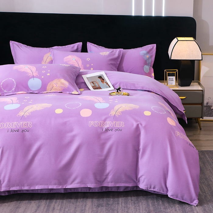 91家纺网 家纺一手货源 找家纺 馨雅家纺 2025新款全棉纯棉磨毛系列四件套 羽织梦-紫