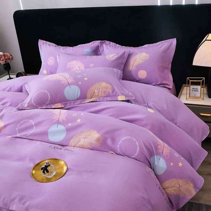 91家纺网 家纺一手货源 找家纺 馨雅家纺 2025新款全棉纯棉磨毛系列四件套 羽织梦-紫