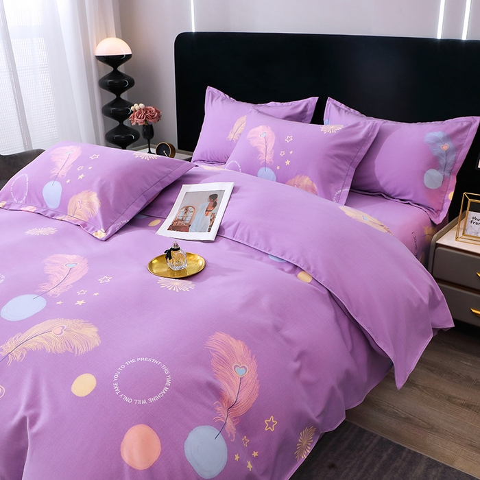 91家纺网 家纺一手货源 找家纺 馨雅家纺 2025新款全棉纯棉磨毛系列四件套 羽织梦-紫