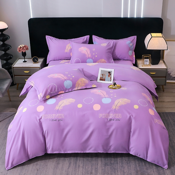 91家纺网 家纺一手货源 找家纺 馨雅家纺 2025新款全棉纯棉磨毛系列四件套 羽织梦-紫