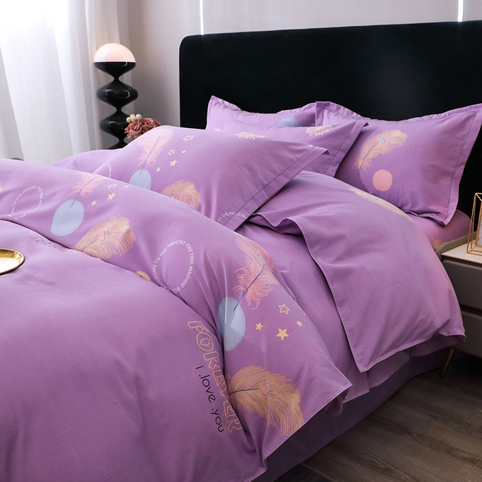 91家纺网 家纺一手货源 找家纺 馨雅家纺 2025新款全棉纯棉磨毛系列四件套 羽织梦-紫