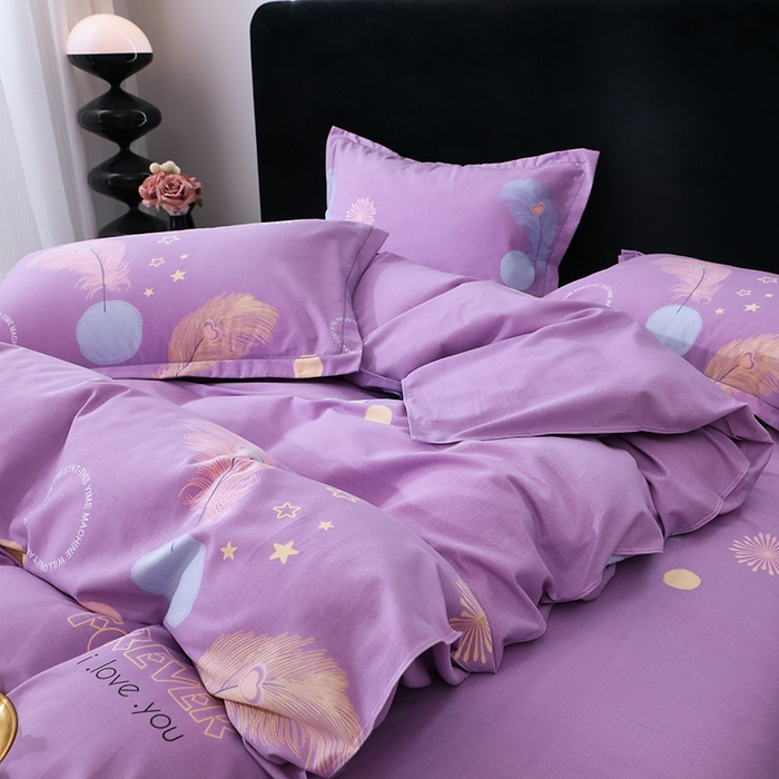 91家纺网 家纺一手货源 找家纺 馨雅家纺 2025新款全棉纯棉磨毛系列四件套 羽织梦-紫