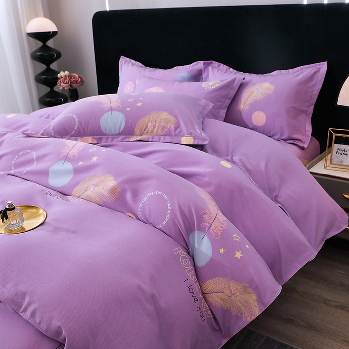 91家纺网 家纺一手货源 找家纺 馨雅家纺 2025新款全棉纯棉磨毛系列四件套 羽织梦-紫