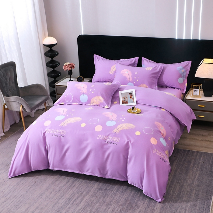 91家纺网 家纺一手货源 找家纺 馨雅家纺 2025新款全棉纯棉磨毛系列四件套 羽织梦-紫