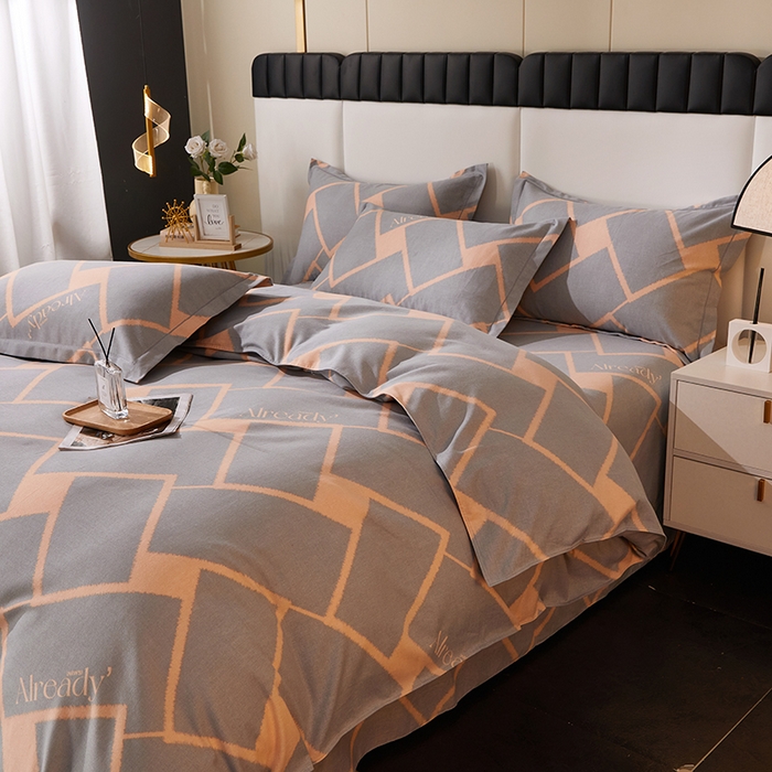 91家纺网 家纺一手货源 找家纺 馨雅家纺 2025新款全棉纯棉磨毛系列四件套 艾琳格-咖