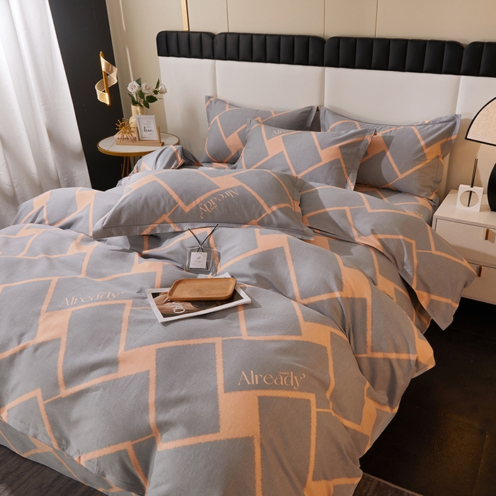 91家纺网 家纺一手货源 找家纺 馨雅家纺 2025新款全棉纯棉磨毛系列四件套 艾琳格-咖