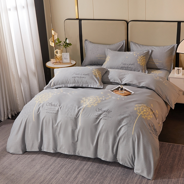 91家纺网 家纺一手货源 找家纺 馨雅家纺 2025新款全棉纯棉磨毛系列四件套 爱丽丝-灰