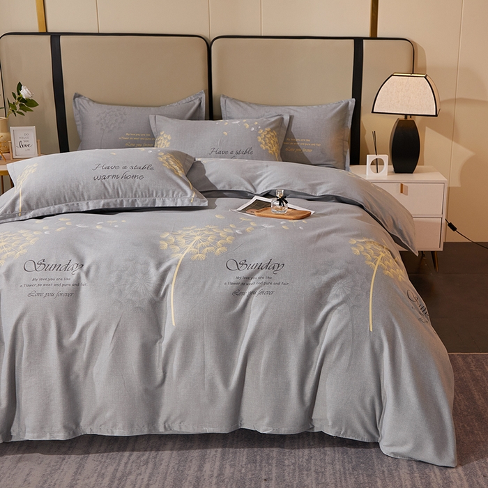 91家纺网 家纺一手货源 找家纺 馨雅家纺 2025新款全棉纯棉磨毛系列四件套 爱丽丝-灰