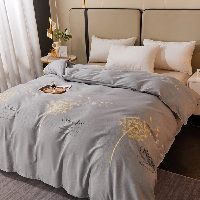 91家纺网 家纺一手货源 找家纺 馨雅家纺 2025新款全棉纯棉磨毛系列四件套 爱丽丝-灰