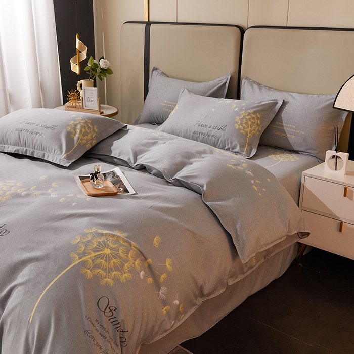 91家纺网 家纺一手货源 找家纺 馨雅家纺 2025新款全棉纯棉磨毛系列四件套 爱丽丝-灰